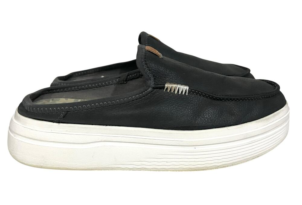 Hey Dude Austin Lift Classic Platform Mule Black Leather Shoes Women’s Sz 8